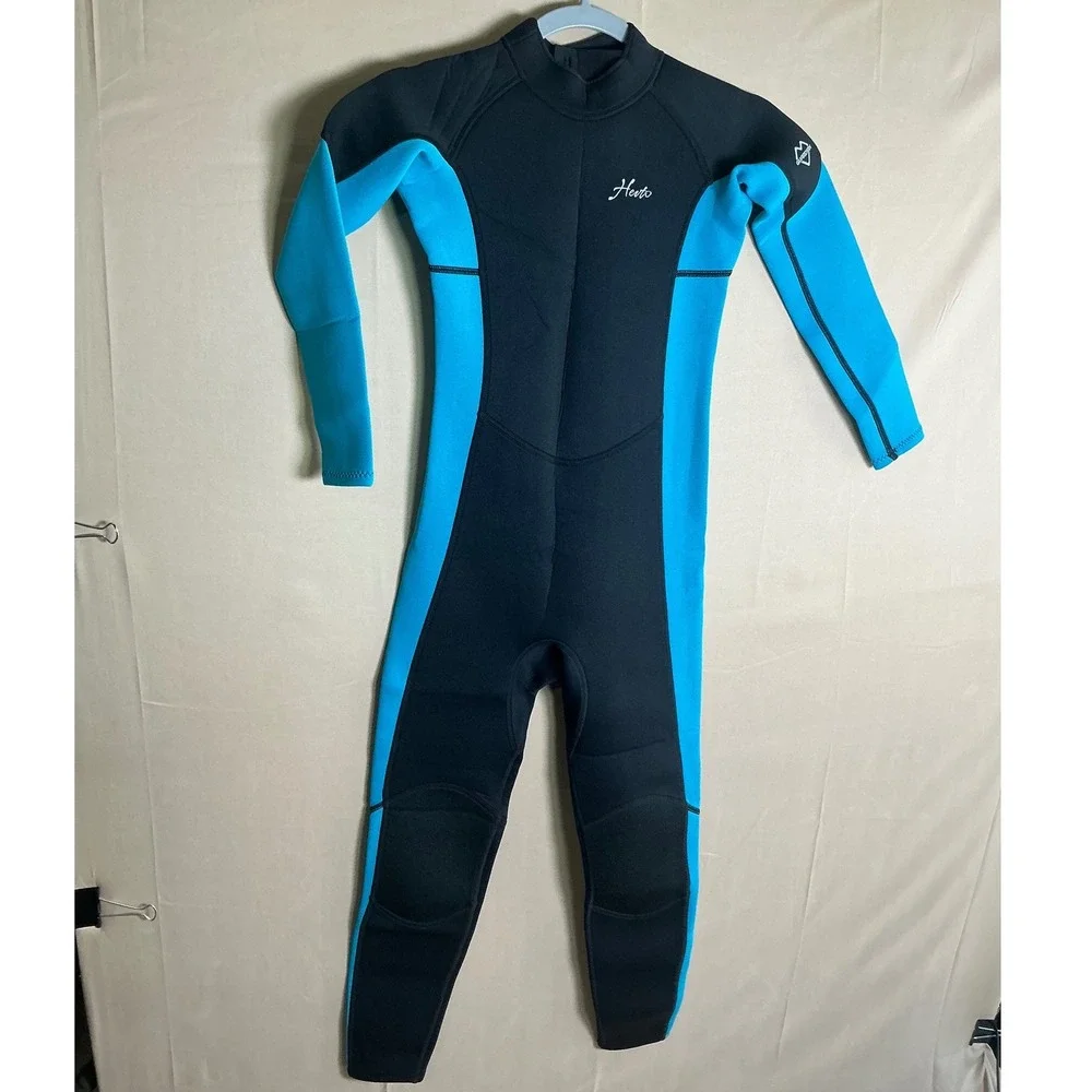 Hevto Kids 3/2mm Neoprene Full Wetsuit Youth Thermal Swimsuit Black Blue 12 Slim